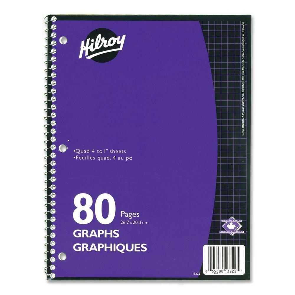 Hilroy Coil Graph Notebook (10 1/2" x 8") (80 Pages, 4:1" Quad)